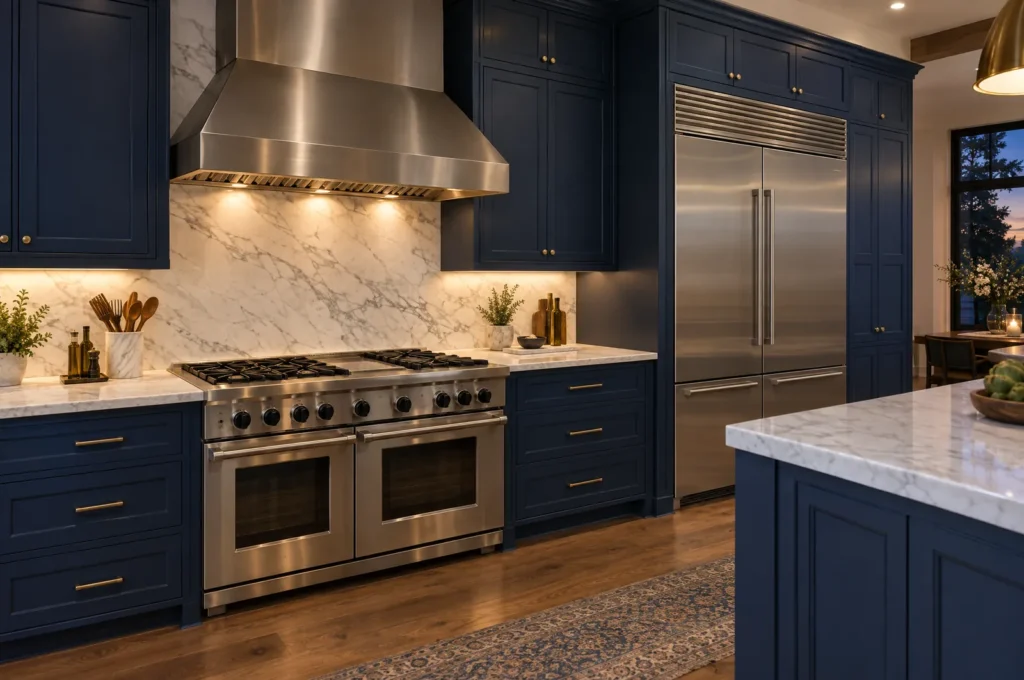 Premium kitchen with professional range and built-in refrigerator